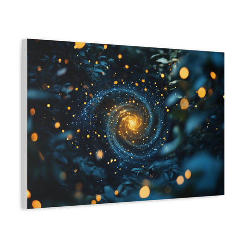 Fireflies Forming Cosmic Spiral — Canvas Wall Art — Side Profile & Stretched Corner Detail