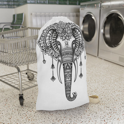 "Mandala Elephant Laundry Bag - Global-inspired design with durable functionality for stylish laundry storage"