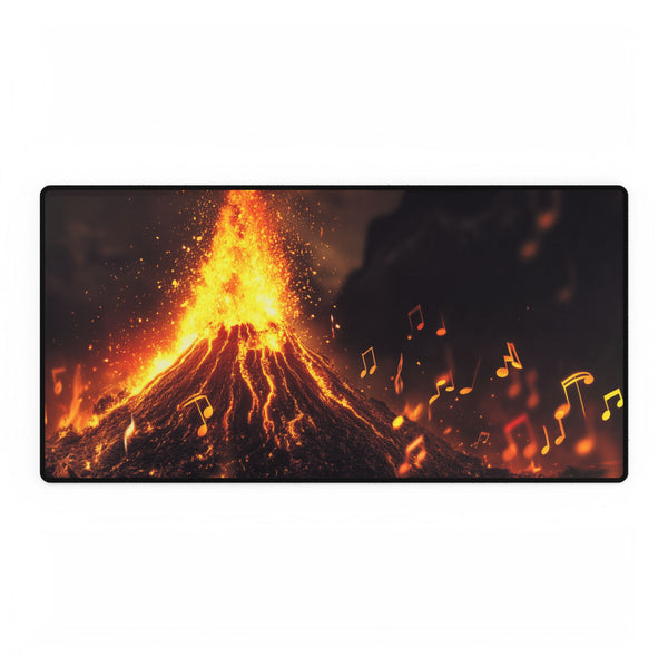 Volcano Erupting into Music Notes — XL & XXL Desk Mat — Full Top-Down Artwork View