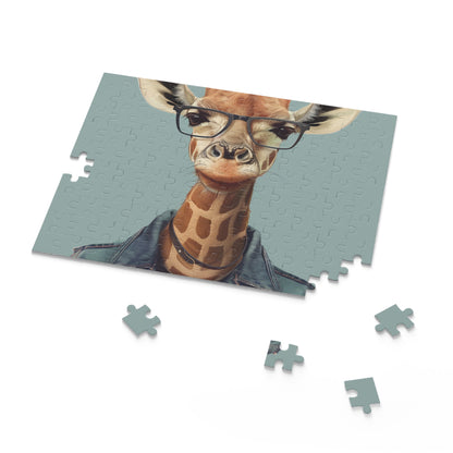 Giraffe Hipster Puzzle: Speckled Specs - Fun and quirky jigsaw puzzle for animal lovers and enthusiasts.