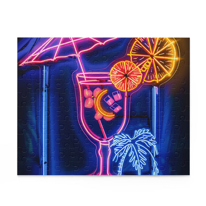 "Colorful Tropical Cocktail Neon Sign Jigsaw Puzzle for Relaxing Paradise Theme"