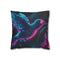 Cybernetic Hummingbird Near Neon Flowers — 40×40 Cushion Cover — Front 40×40 cm Square Cushion View