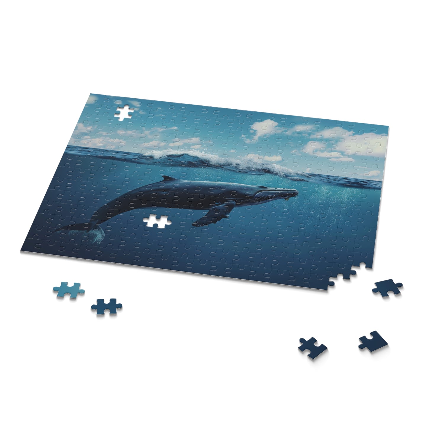 "Whale Oasis Jigsaw Puzzle - Serene ocean scene with majestic whale, perfect for relaxation and mindfulness"