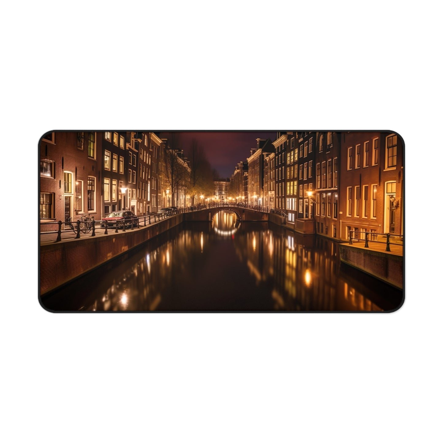 Stunning Amsterdam Canals Night Desk Mat for Creative Workspaces, Enhance Your Workspace Style