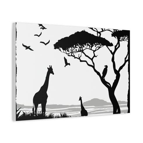 Woodland Deer & Pine Forest Silhouette — Canvas Wall Art — Side Profile & Stretched Corner Detail
