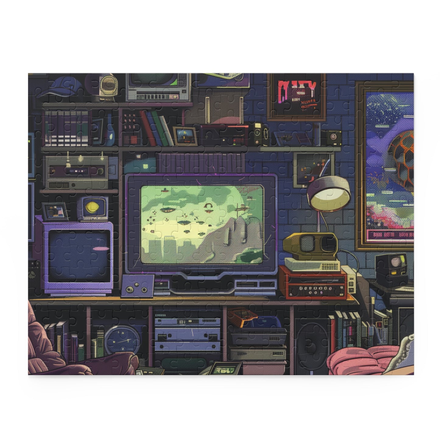 "80s Pixels Jigsaw Puzzle - Retro video game characters and scenes in a fun puzzle for gamers"