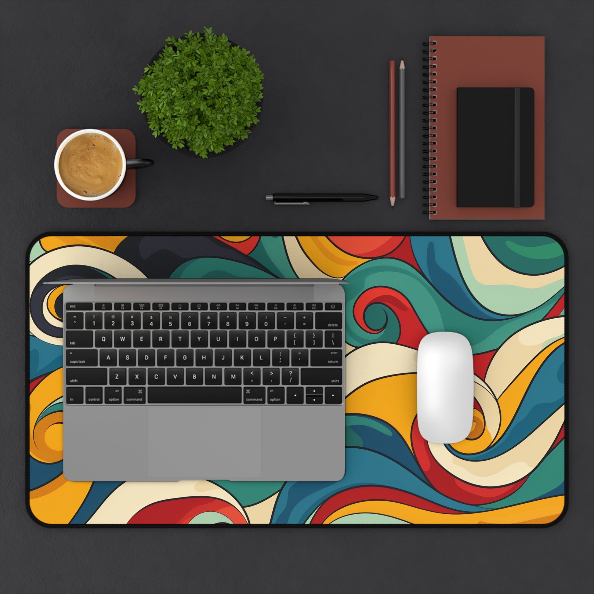 "Retro Waves Desk Mat - Add nostalgia to your workspace with vibrant pattern desk mat"