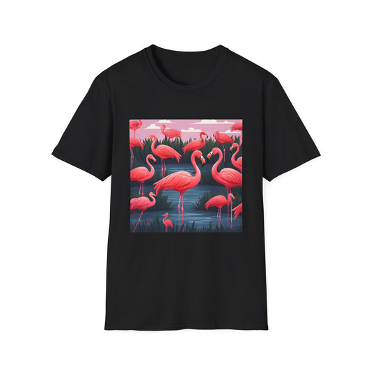 🦩 Flamingo Reverie: A Symphony of Pink and Grace 🦩 | T-Shirt | Animal design, Birds on a tshirt, Flamingo art, Flamingo chic, Flamingo pattern, Flamingos, Pink birds, Pink flamingos, Repeat pattern, Tropical print | Prints with Passion