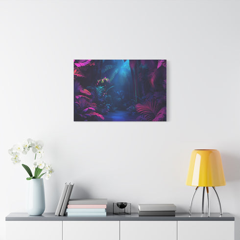 Neon Lit Jungle with Glowing Fauna — Canvas Wall Art — Product Detail View 7