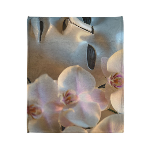 Robot Face Blooming with Orchids Plush Fleece Throw Blanket