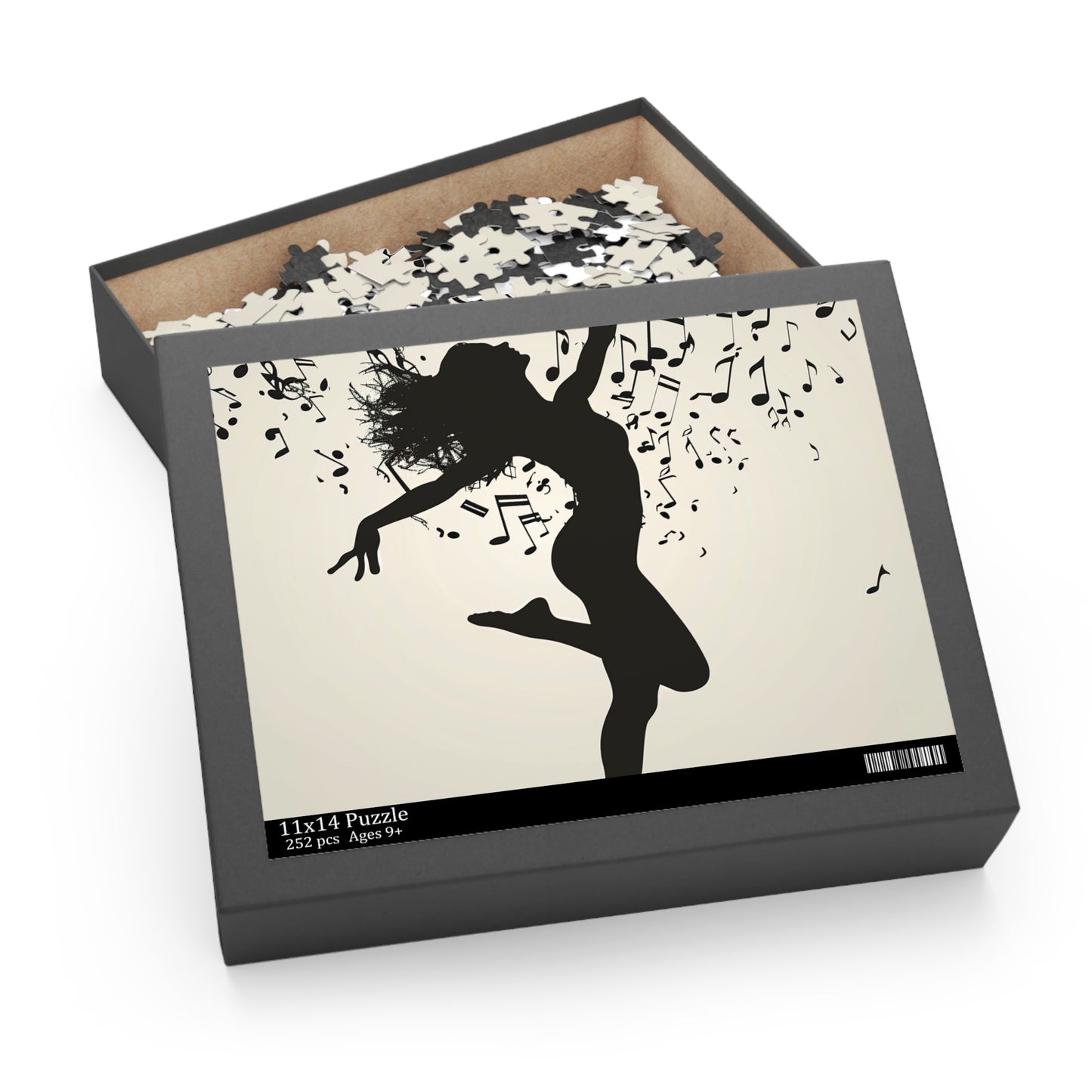 "Beautiful Dancer's Musical Silhouette Jigsaw Puzzle - Elegant and engaging dance theme puzzle with musical notes"