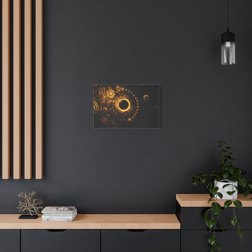 Golden Gears Orbiting Black Sun — Canvas Wall Art — Product Detail View 5