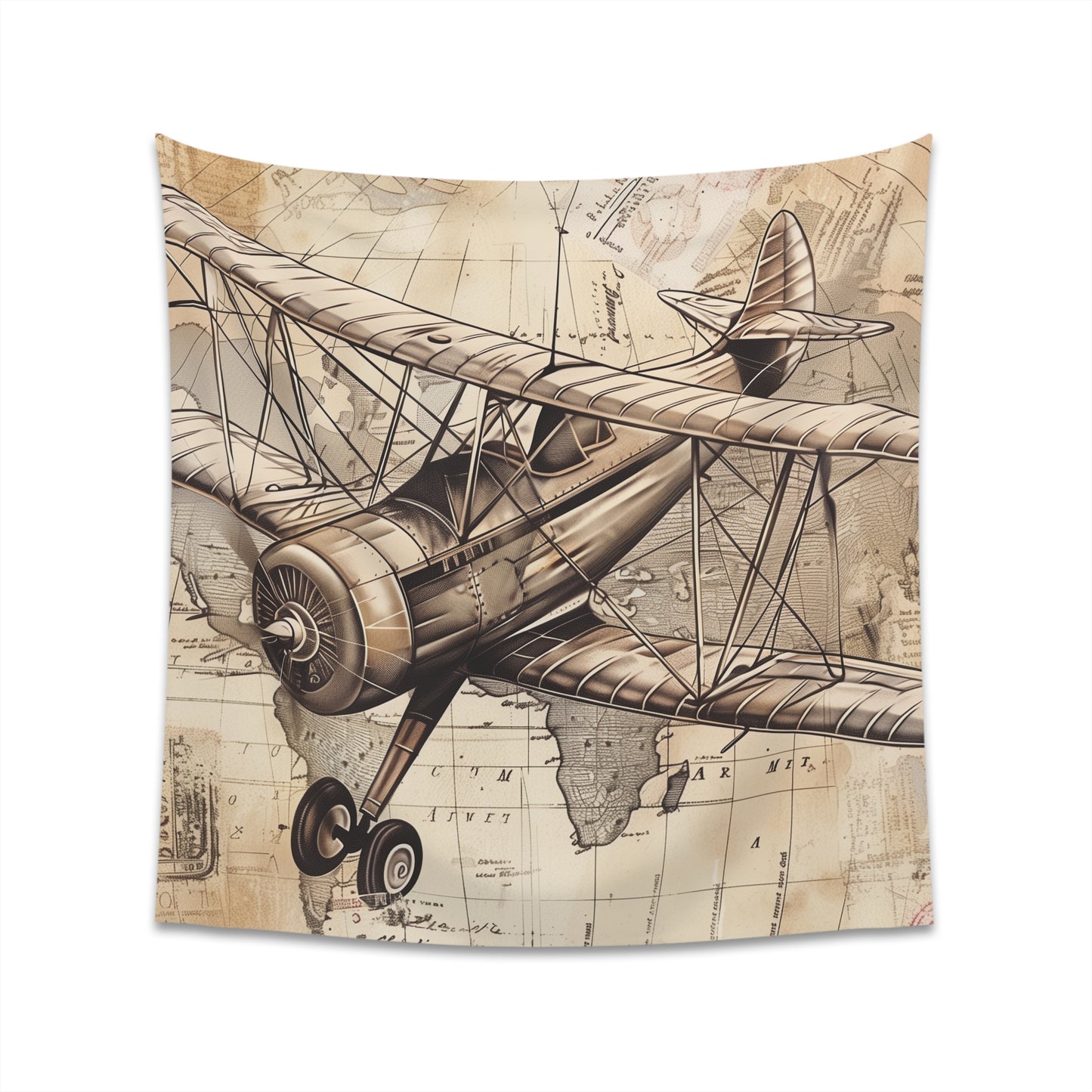 Vintage Travel Tapestry - Classic airplane design with global stamps. High-quality, comfortable, and stylish. Perfect for all seasons. Great gift idea.