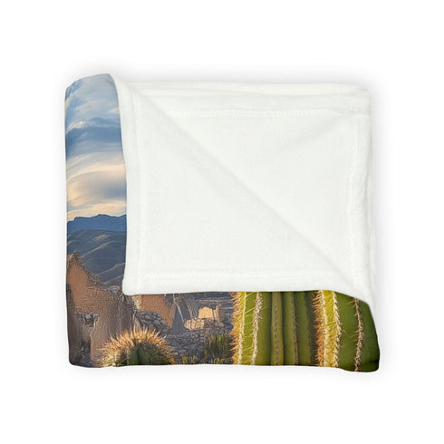 Cactus Shaped Like Ancient Ruins Plush Fleece Throw Blanket