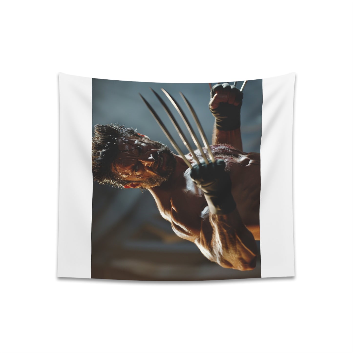 "Wolverine Fury Hugh Jackman Tapestry | Iconic Claws & Intense Gaze | High-Quality & Stylish | Perfect for Fans of the X-Men | Makes a Great Gift"