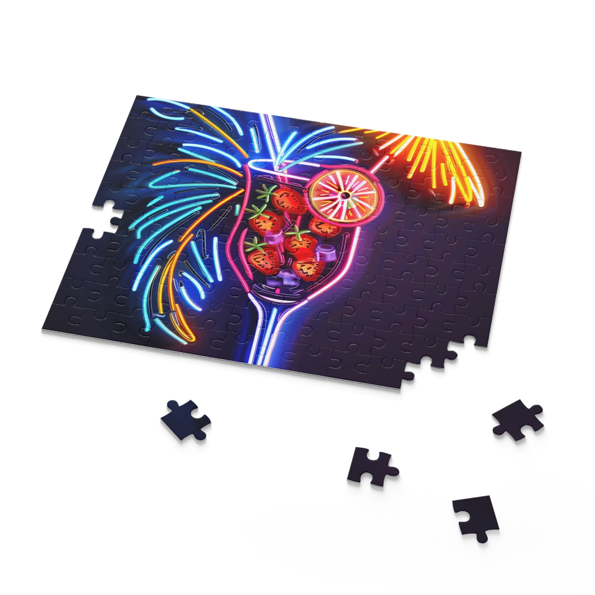 Neon Tiki Cocktail Puzzle - Colorful tropical cocktail neon sign jigsaw puzzle for relaxing at home