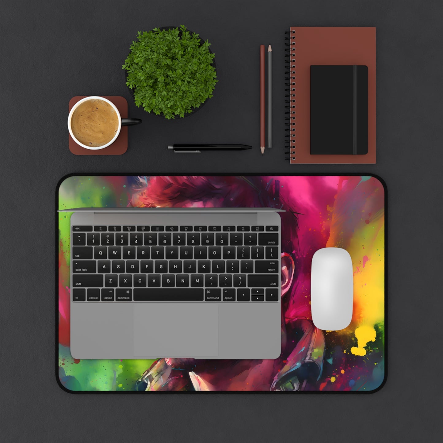 Neon Chris Pratt Desk Mat - Vibrant watercolor design to brighten up your workspace with personality