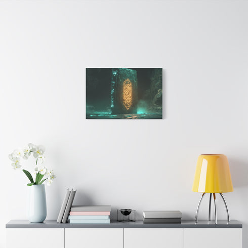 Monolith Glowing with Sacred Runes — Canvas Wall Art — Kiln-Dried Pine Frame & Ready-to-Hang Back View