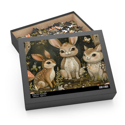 "Forest Friends Jigsaw Puzzle - Enchanting woodland creatures illustration, perfect for nature lovers, hours of fun!"