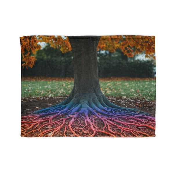 Binary Tree with Rainbow Roots — Plush Fleece Throw Blanket — Full Flat Artwork View
