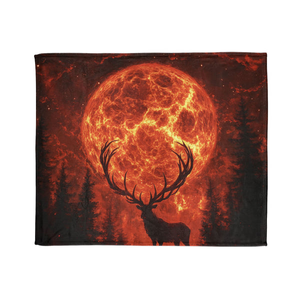 Lava Antlers of Cosmic Deer — Plush Fleece Throw Blanket — Draped Over Sofa & Bed Lifestyle View