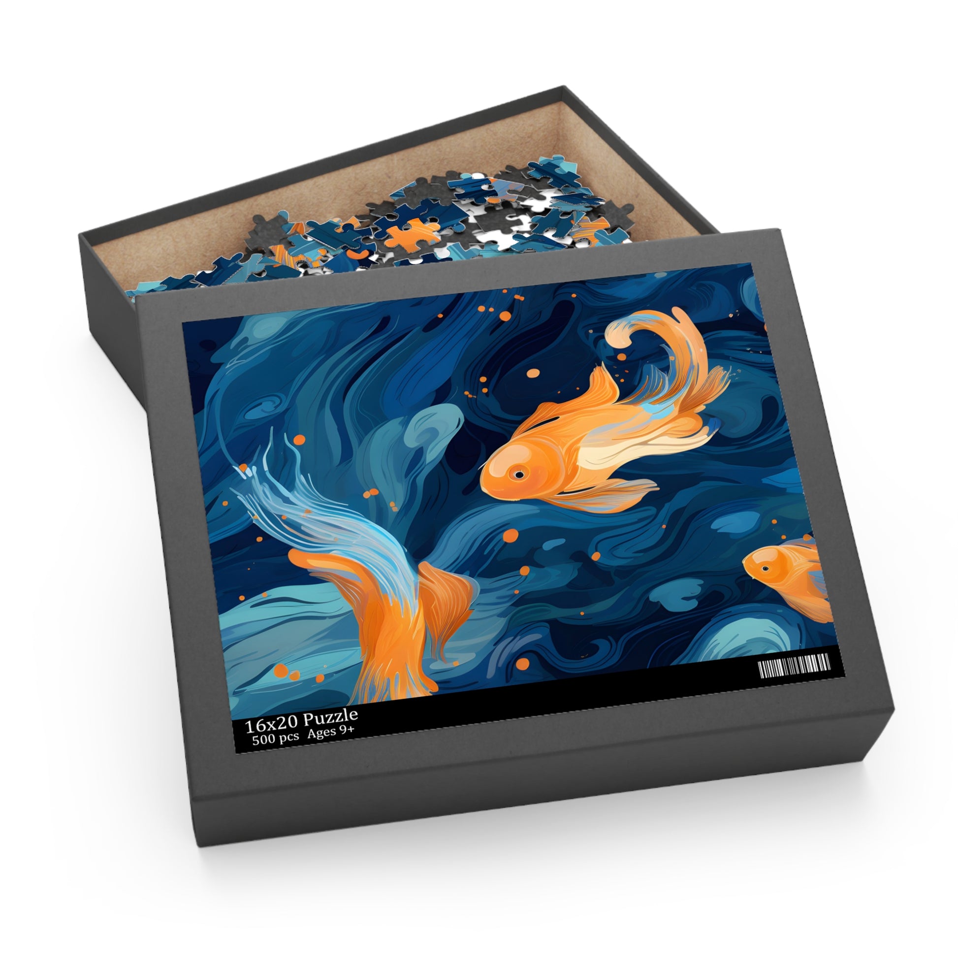 "Goldfish Haven Jigsaw Puzzle - Colorful aquatic beauty with orange koi swimming gracefully"