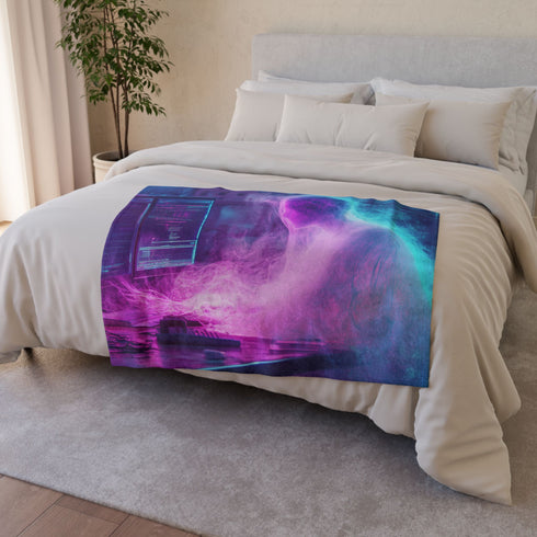 Data Ghost Drifting through Abandoned Plush Fleece Throw Blanket