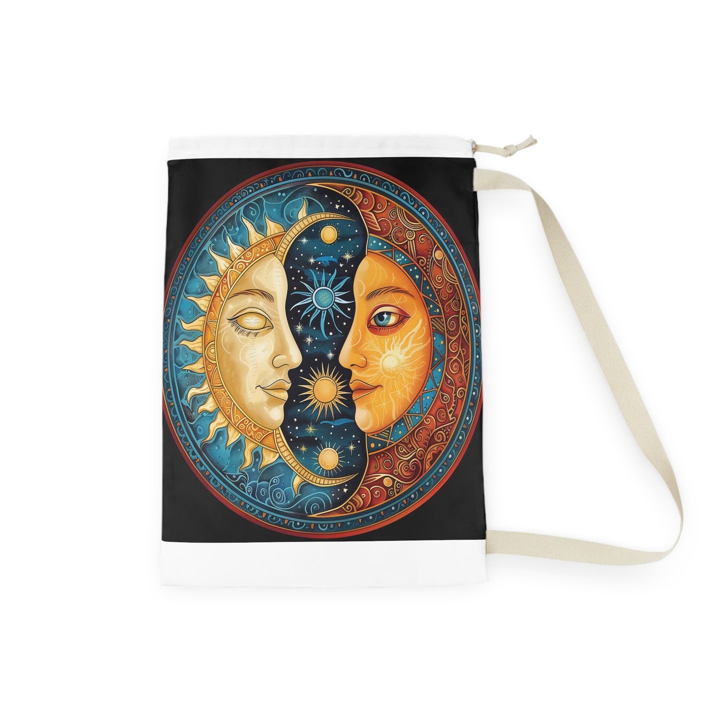 "Boho Mandala Sun & Moon Laundry Bag - Stylish and practical bag for laundry transportation"