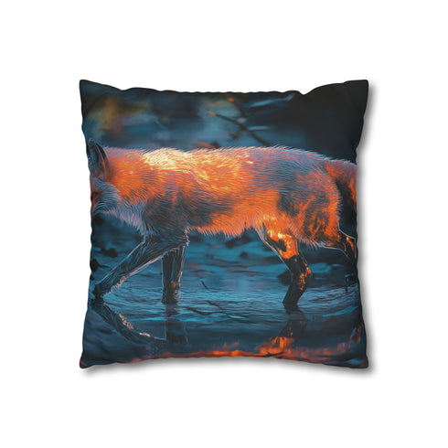 Glass Fox Walking Through Twilight — 40×40 Cushion Cover — Double-Sided Back & Concealed Zip Detail