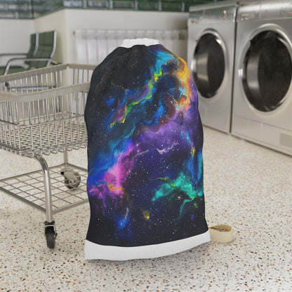 "Neon Space Galaxy Laundry Bag brightens laundry day with colorful design"