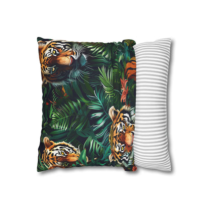 "Wild Tiger Safari Pillow Case - Jungle pattern with majestic tigers and lush green foliage"