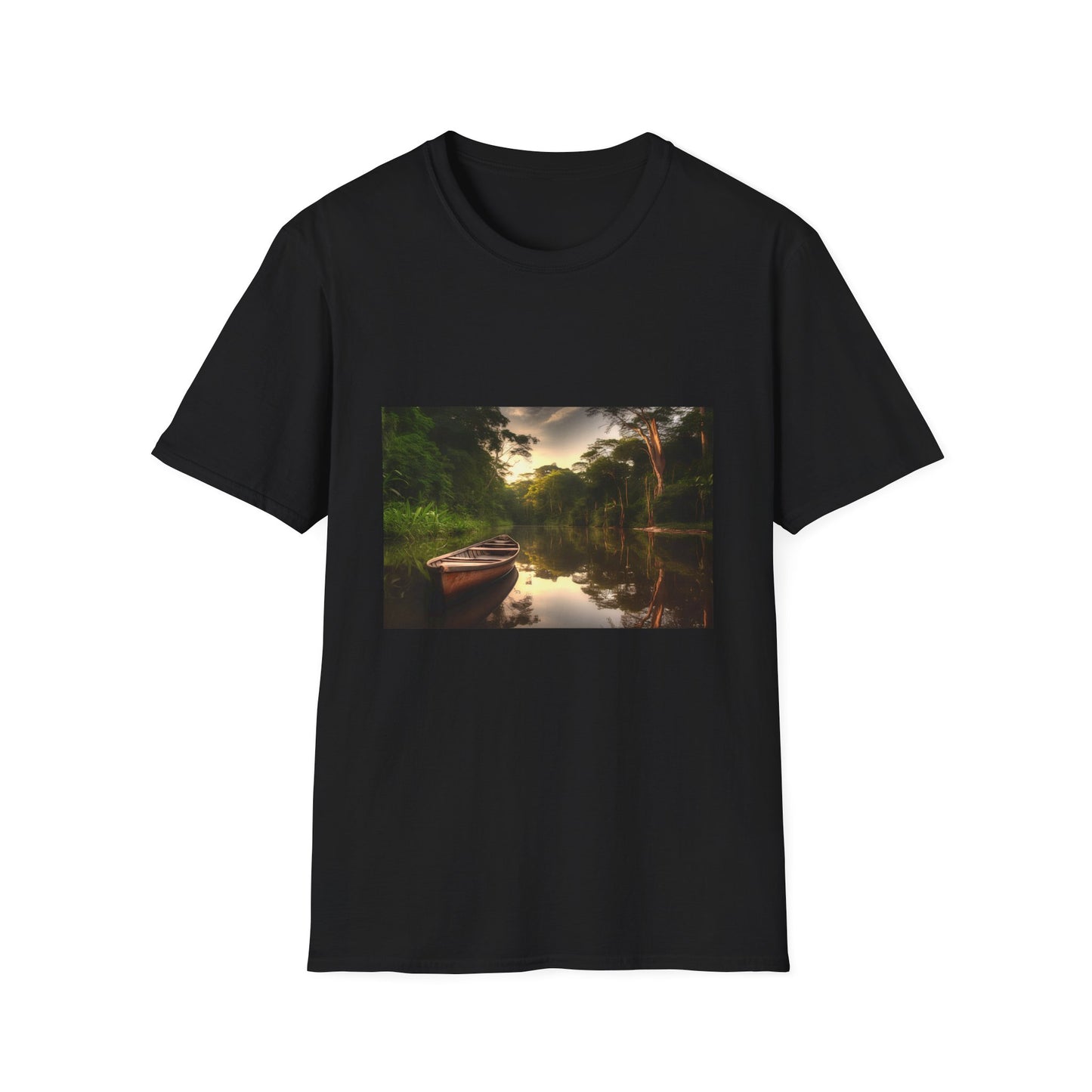 Heart of the Amazon: Where Nature's Symphony Unfolds | T-Shirt | Amazon River, Amazonas, Folk Art, Indigenous People, Nature, Rainforest, South America, Sunset, Tributaries, Wildlife | Prints with Passion