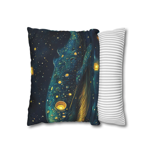 Space Whale with Lantern Eyes — 40×40 Cushion Cover — Sofa & Living Room Lifestyle View