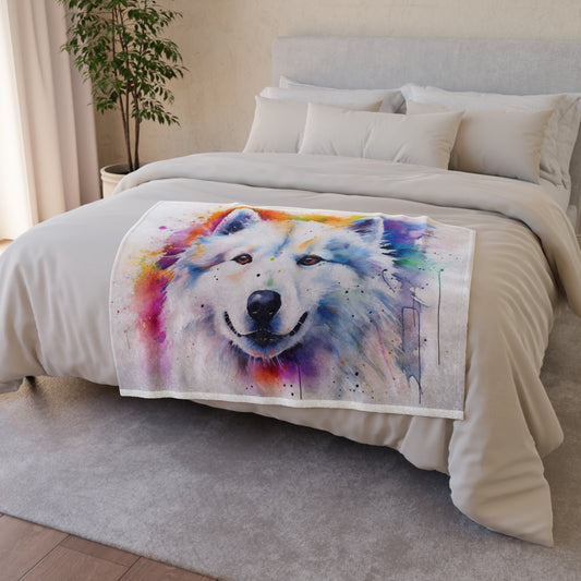 perfect for imagining brushing a Samoyed's coat. Experience warmth and joy with this heartwarming design. 
Image Alt Texts: Cloud Nine Samoyed Blanket