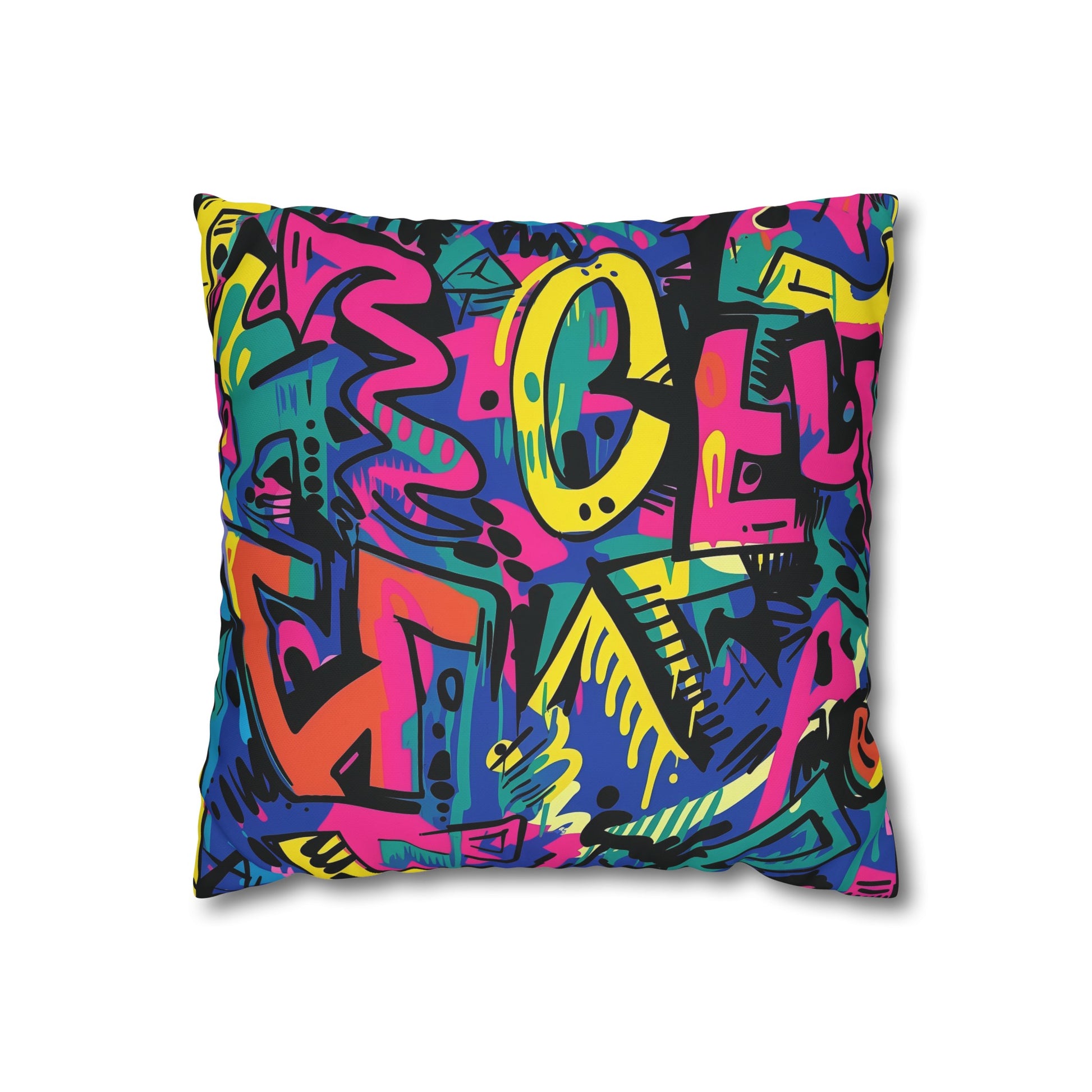 "Neon Urban Graffiti Pillowcase - Colorful street art vibes for bedroom decor"