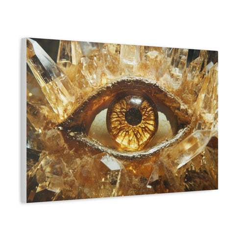 Levitating Crystals Forming an Eye (Edition II) — Canvas Wall Art — Side Profile & Stretched Corner Detail
