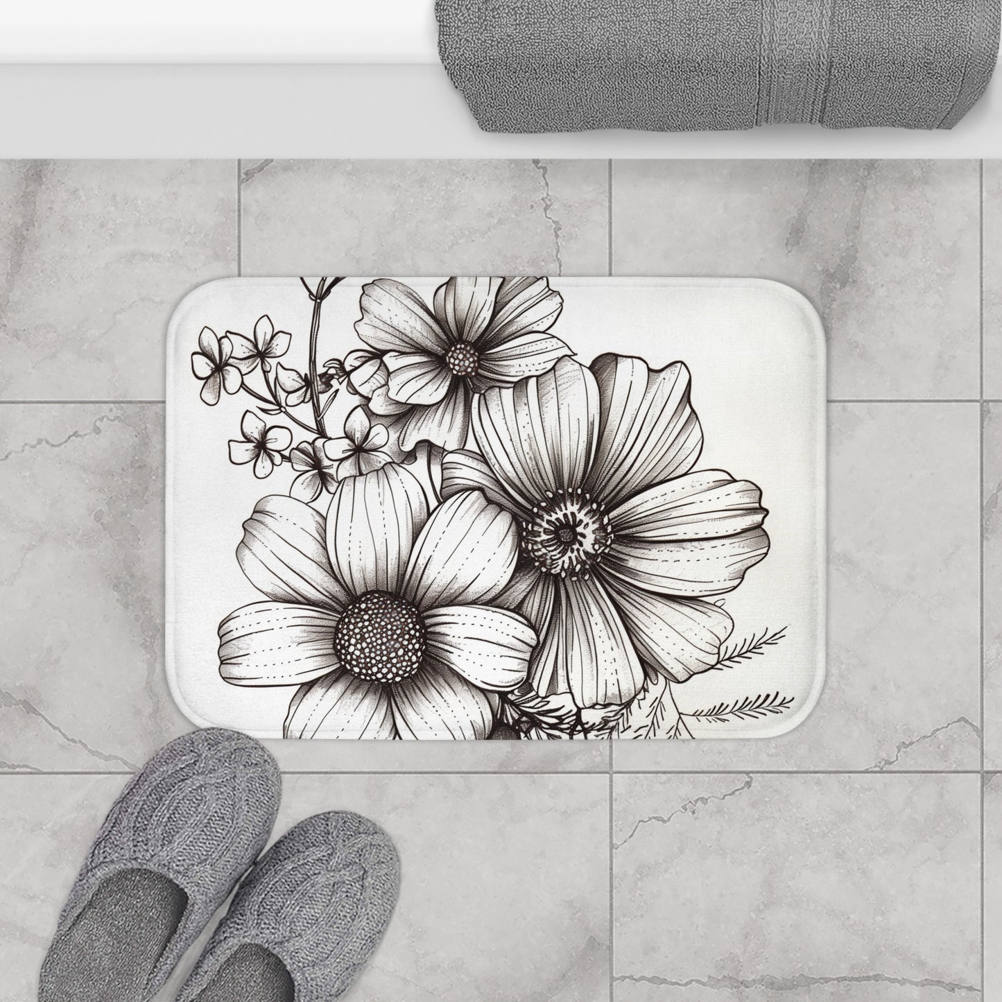 Blooming Sketch Bath Mat | Bath Mats | Bath, Bathroom, Home & Living, Indoor, Sublimation | Prints with Passion