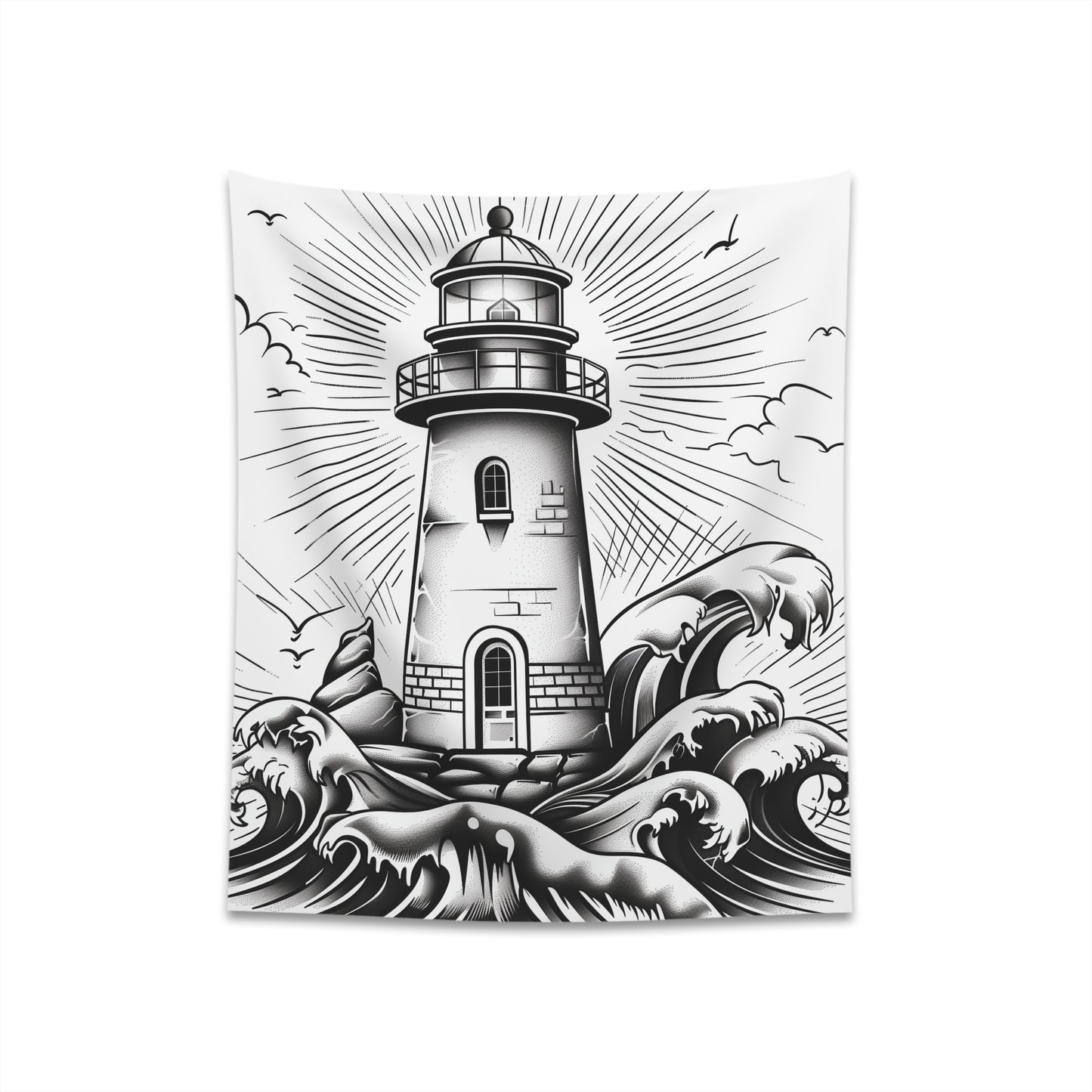 "Coastal Serenity Lighthouse Tapestry: Tranquil coastal decor, high-quality material, perfect gift - Available in 34" × 40" or 57" × 57" - Shop now at BenCPrints"