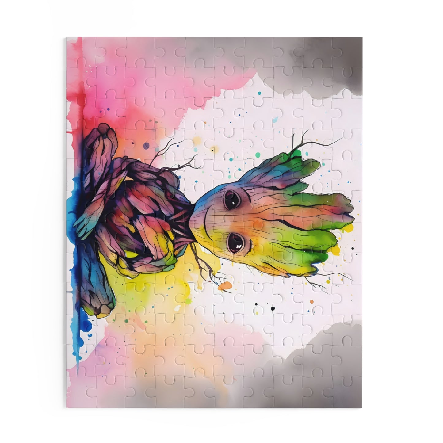 Neon Baby Groot Watercolor Puzzle.