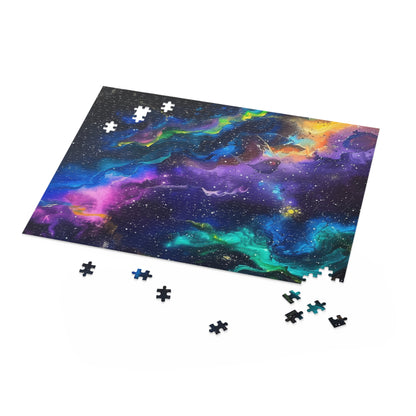 Neon Galaxy Jigsaw Puzzle - Dive into a cosmic adventure with vibrant colors and intricate details.