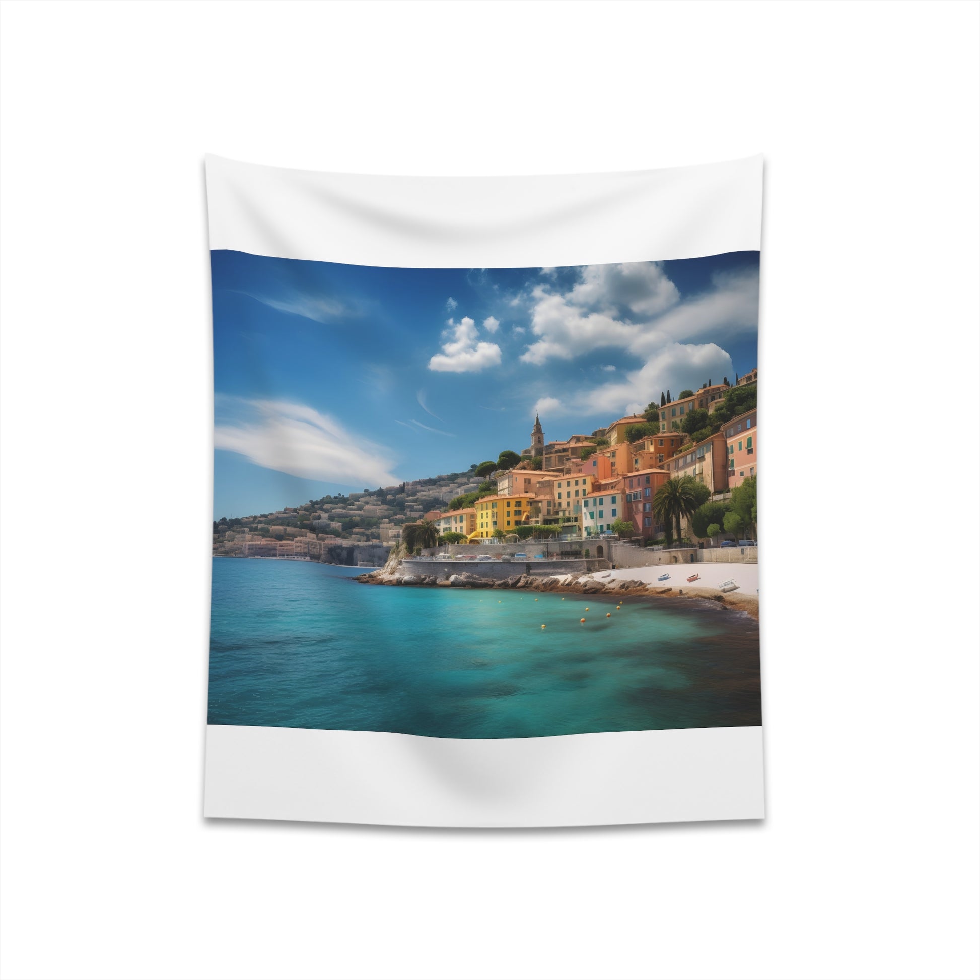 Azure Riviera Tapestry: French Riviera-Inspired Wall Art, High-Quality Material, Ideal Gift - 34" x 40" or 57" x 57" Sizes