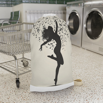 "Stylish Dance and Music Laundry Bag with Dancer Silhouette and Musical Notes - Laundry Room Decor Must-Have"