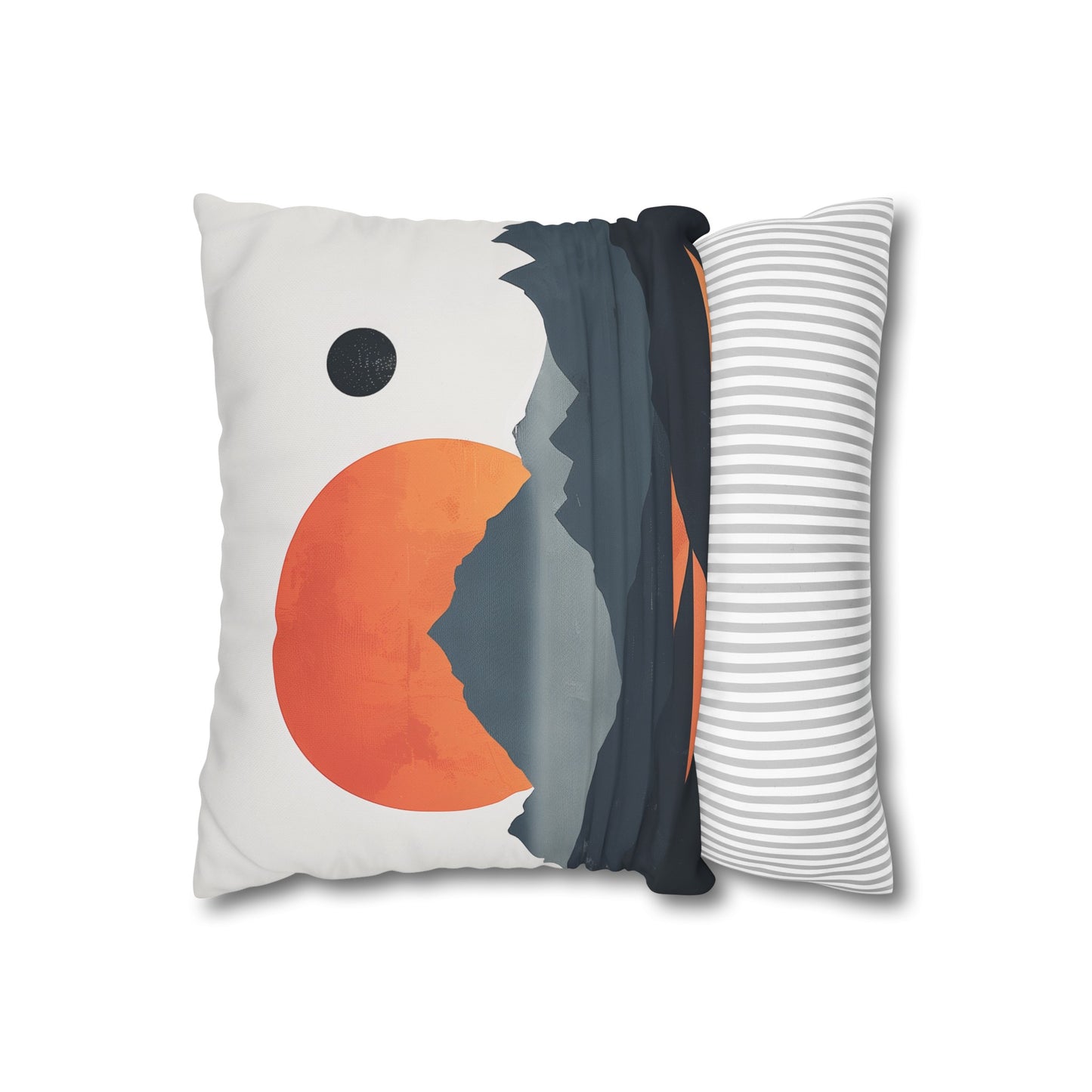 "Sunrise Serenity Pillowcase - Minimalist design with mountain range bathed in warm sunrise glow, perfect for all seasons"