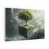 Tree Growing from a Floating Cube — Canvas Wall Art — Side Profile & Stretched Corner Detail