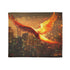Digital Phoenix in Urban Skyline Plush Fleece Throw Blanket