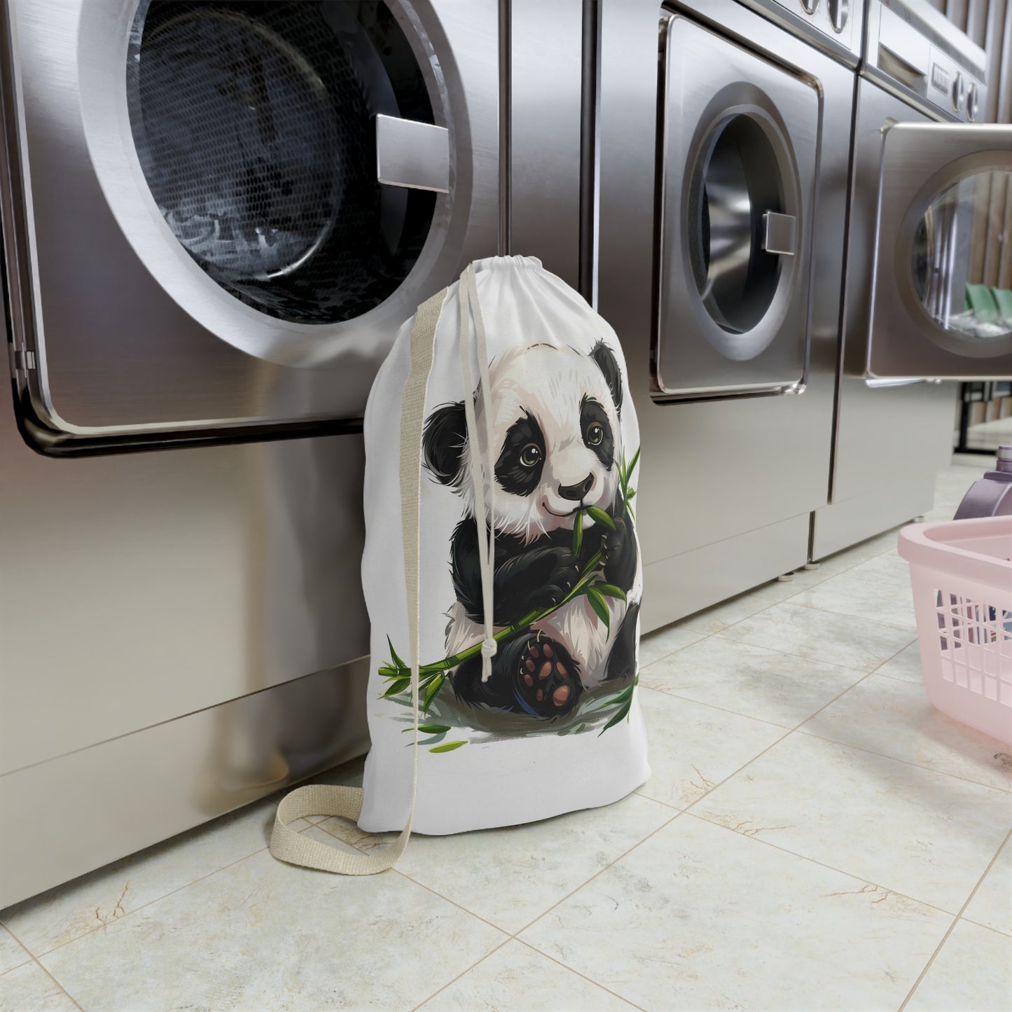 "Panda Bamboo Laundry Bag - Cute panda design for stylish laundry carrying"