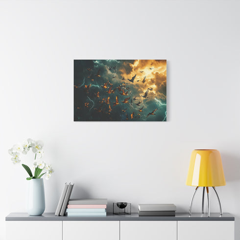 Birds of Glass Flying through Thunder Stretched Canvas Wall Art