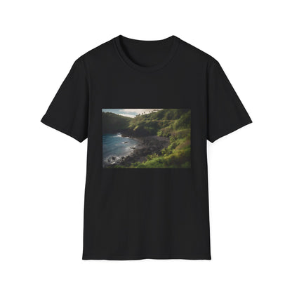 An SEO-friendly alt text for the product image could be: "A Tapestry of Nature's Wonders T-shirt featuring Maui's stunning landscapes and vibrant design"