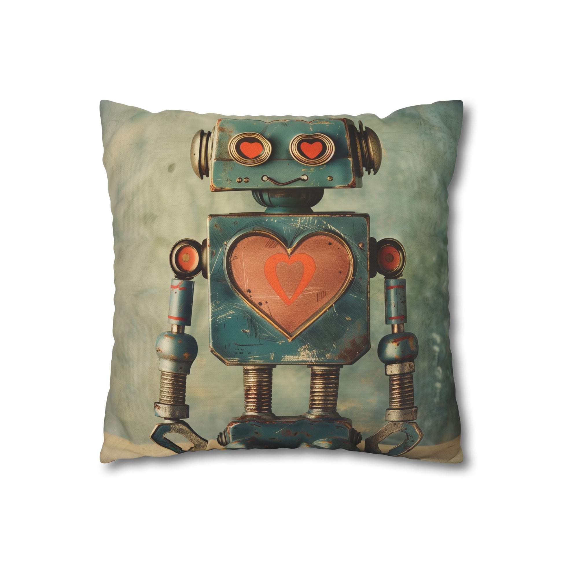 "Robot Love Pillowcase - Vintage-inspired design for tech-savvy whimsy. High-quality material, comfortable and stylish. Perfect for all seasons. Great gift idea."