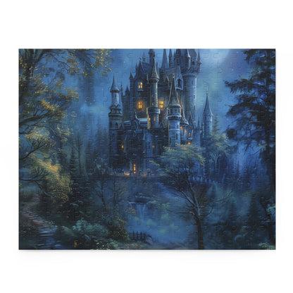 "Captivating Moonlit Forest Castle Jigsaw Puzzle for immersive entertainment"